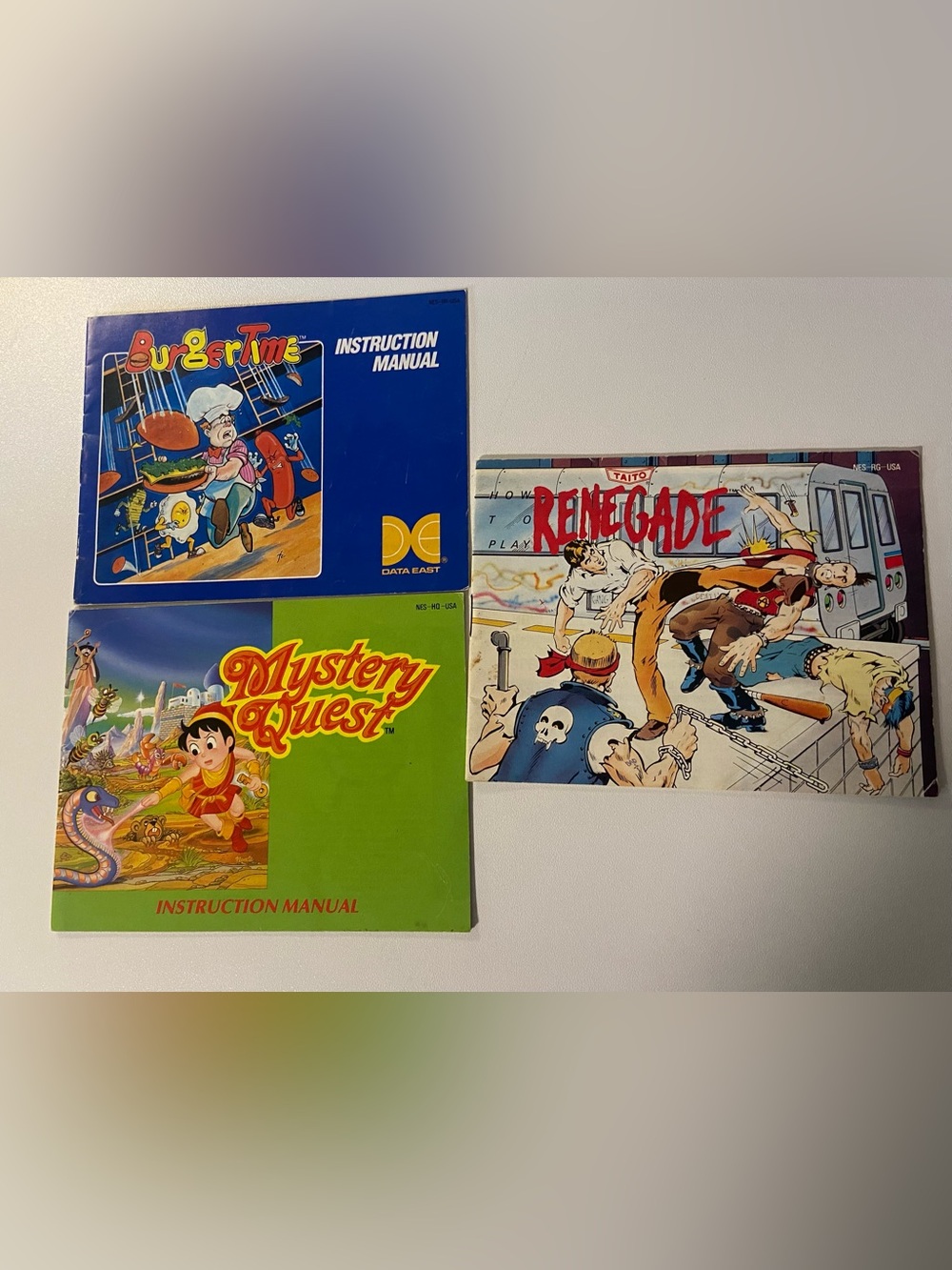 NES Nintendo Manual Lot Of 3 Manual Burger Time, Renegade Mystery Quest